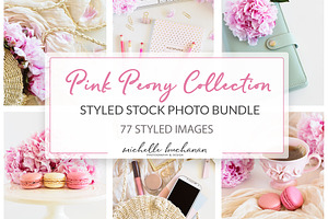 Pink peony stock photo bundle containing pink, peony, and fowers