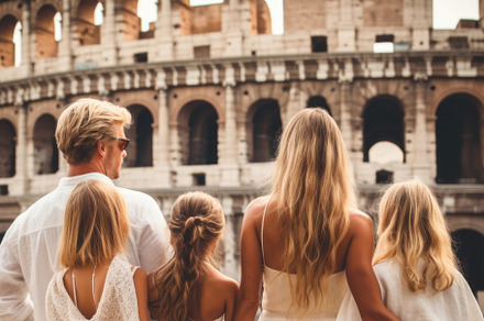 Family with kids against Colosseum, Rome, Italy.  People visitin, a Person Photo by AS photostudio