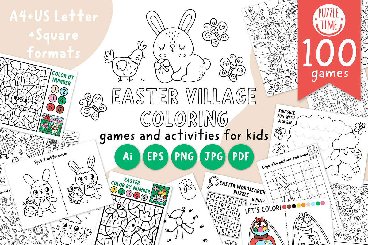 Easter village coloring games, an Education Illustration by Lexi Claus (Photo 1 of 16)