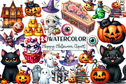 Watercolor Happy Halloween Clipart, an Illustration by Rose Art (Thumbnail 1 of 7)