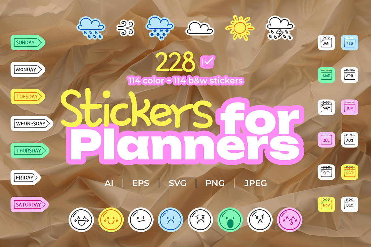 Daily Planner Stickers Pack, a Decorative Illustration by IMG Visuals (Photo 1 of 8)