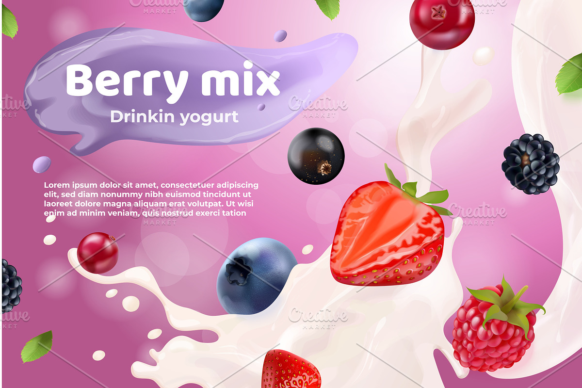 Realistic berry yogurt. Berries mix, a Food Illustration by Stock-Smart-Start