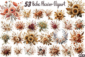 Fall Boho Bouquet, Flower Clipart, an Illustration by DreamCafeArt