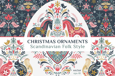 Christmas Scandinavian Ornaments, a Pattern Graphic by Molly art