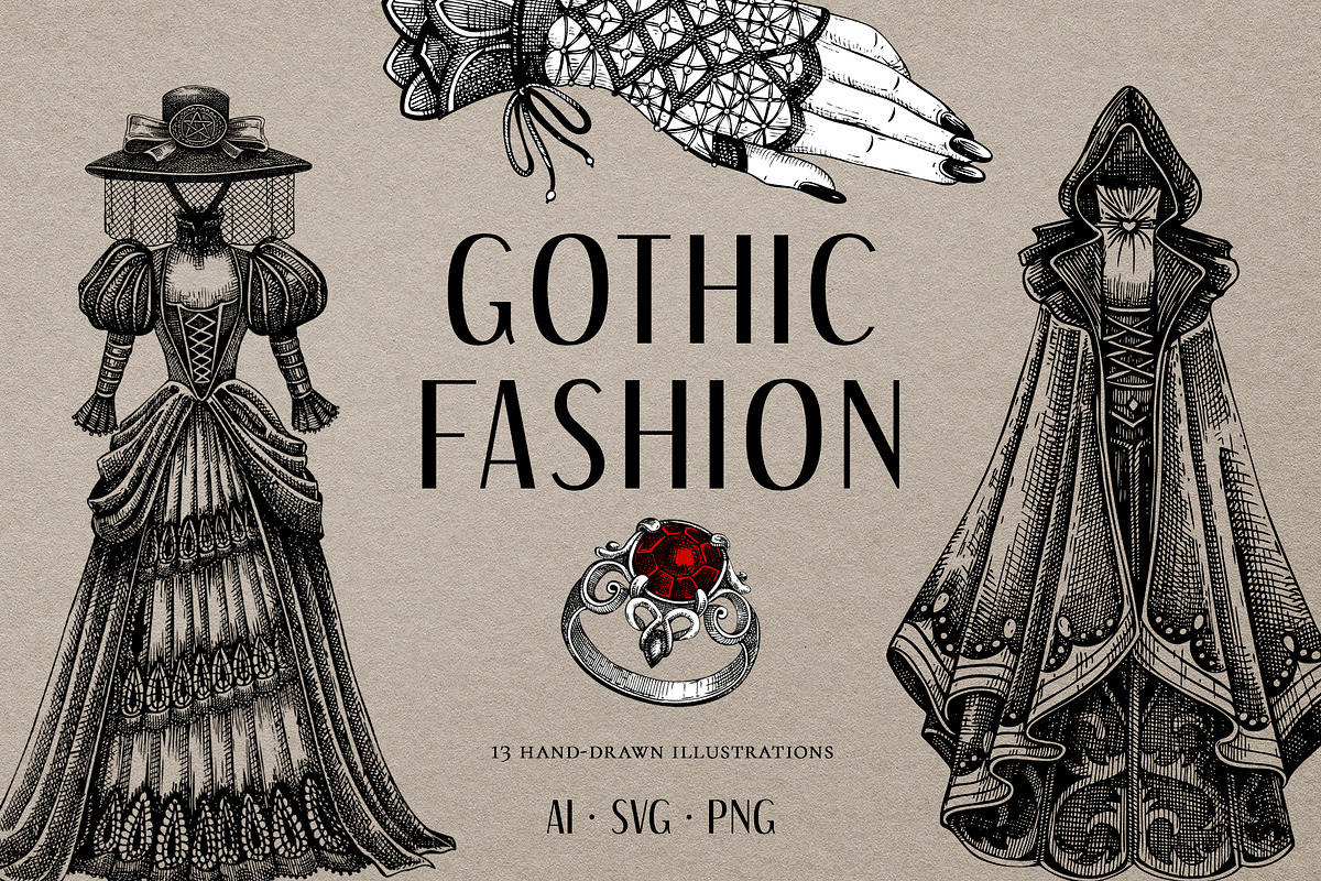 Gothic Fashion Illustration Set, an Object Graphic by Yevheniia (Photo 1 of 7)