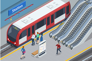 Isometric subway station platform, a Transportation Illustration by Golden Sikorka