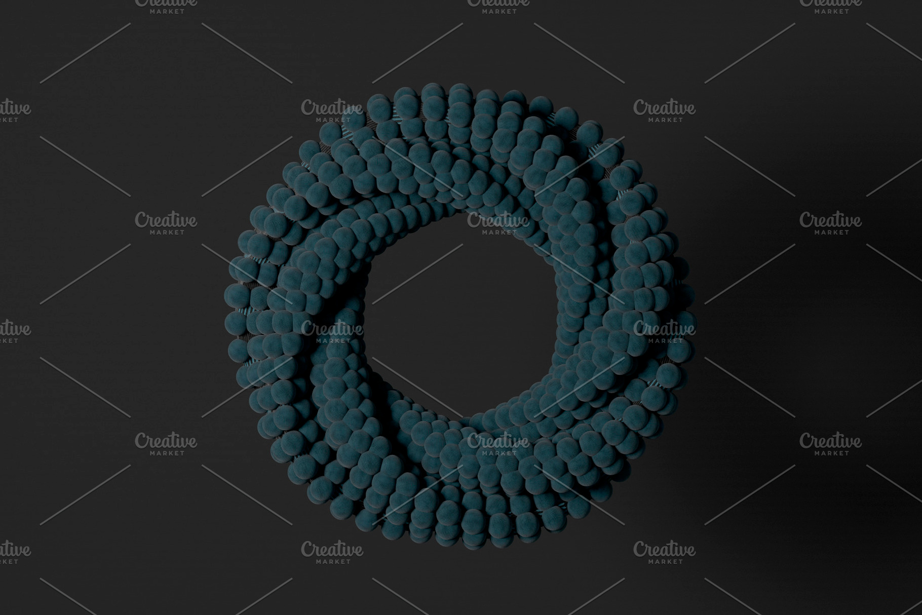 Blue abstract torus made of spheres on dark background, an Industrial Photo by RF Images