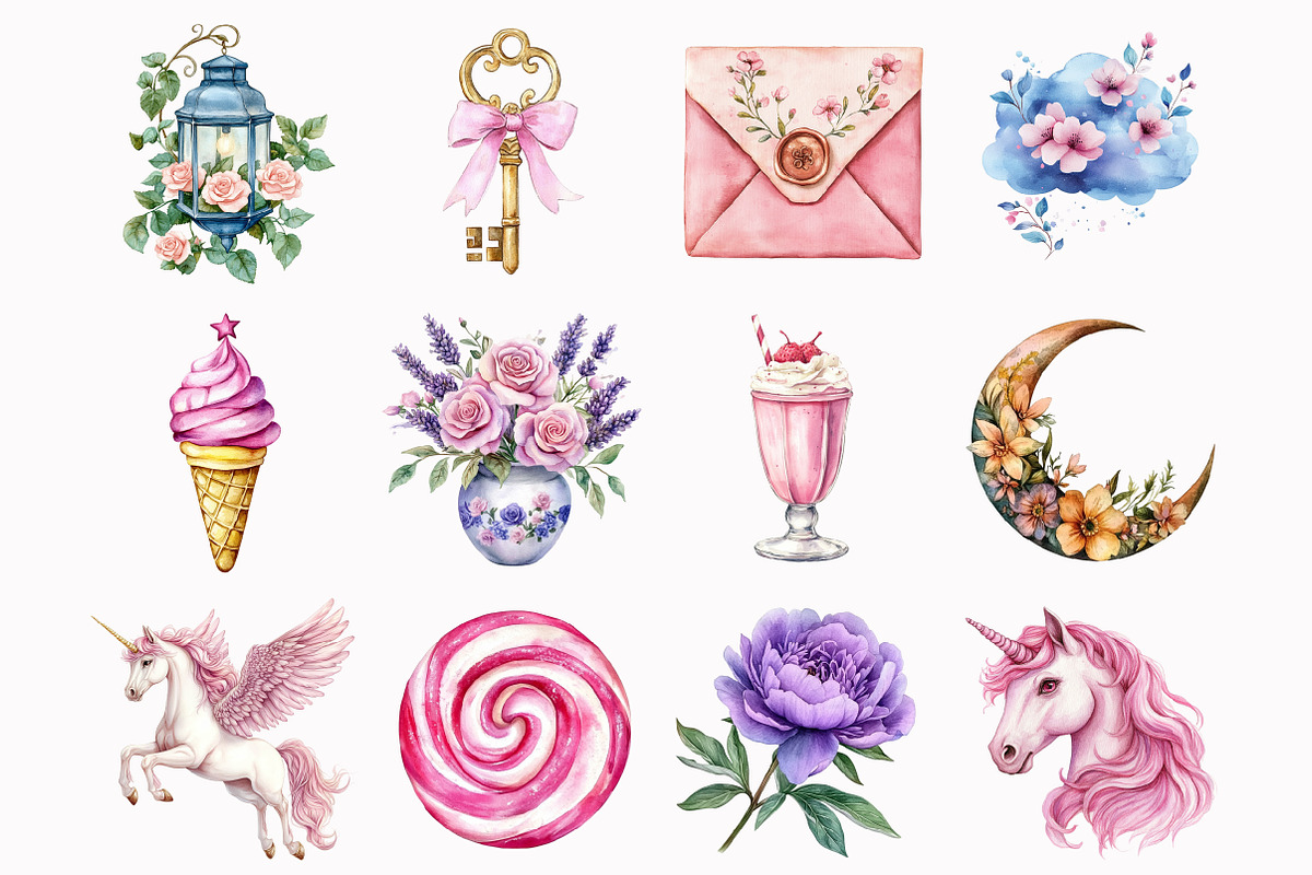 Watercolor Unicorn Kingdom Clipart, a Seasonal Illustration by Design Market (Photo 2 of 5)