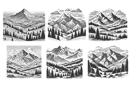 Mountain Landscape engraving set, an Illustration by AlexArt