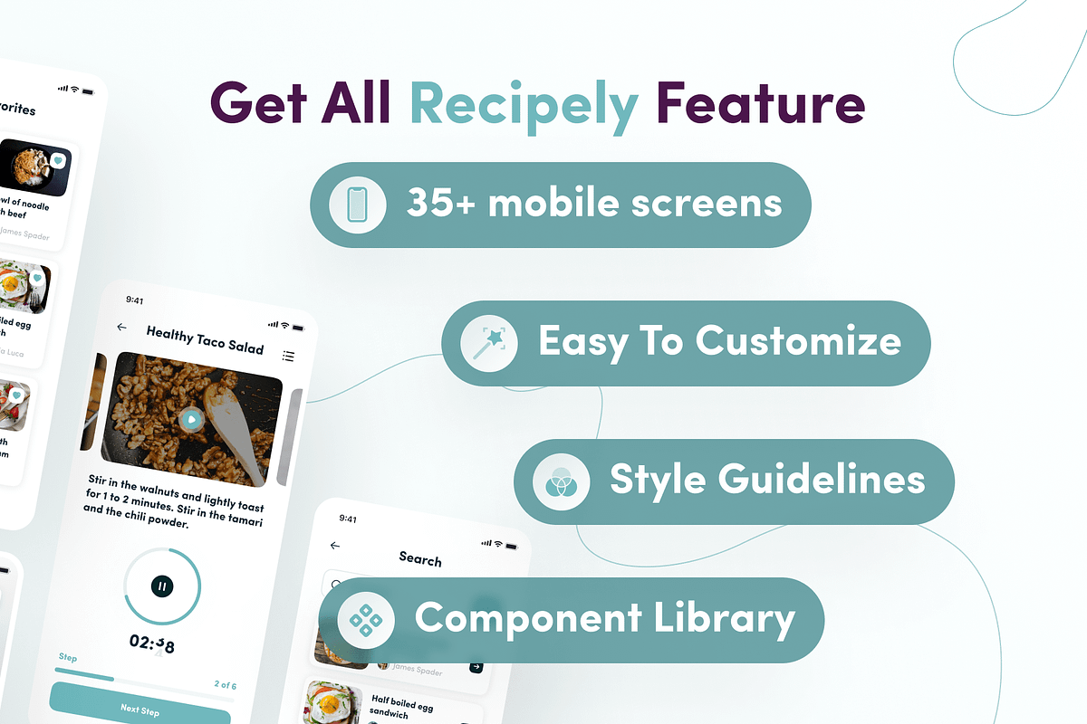 Recipely - Food Recipe App UI Kit, an UI Kit Template by dhuhacreative (Photo 2 of 8)