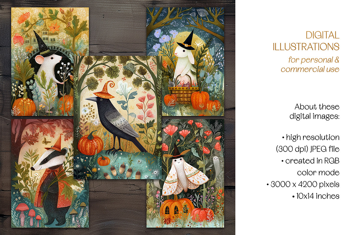 Halloween Forest Animals Postcards, an Animal Illustration by The Dutch Lady Designs (Photo 7 of 7)