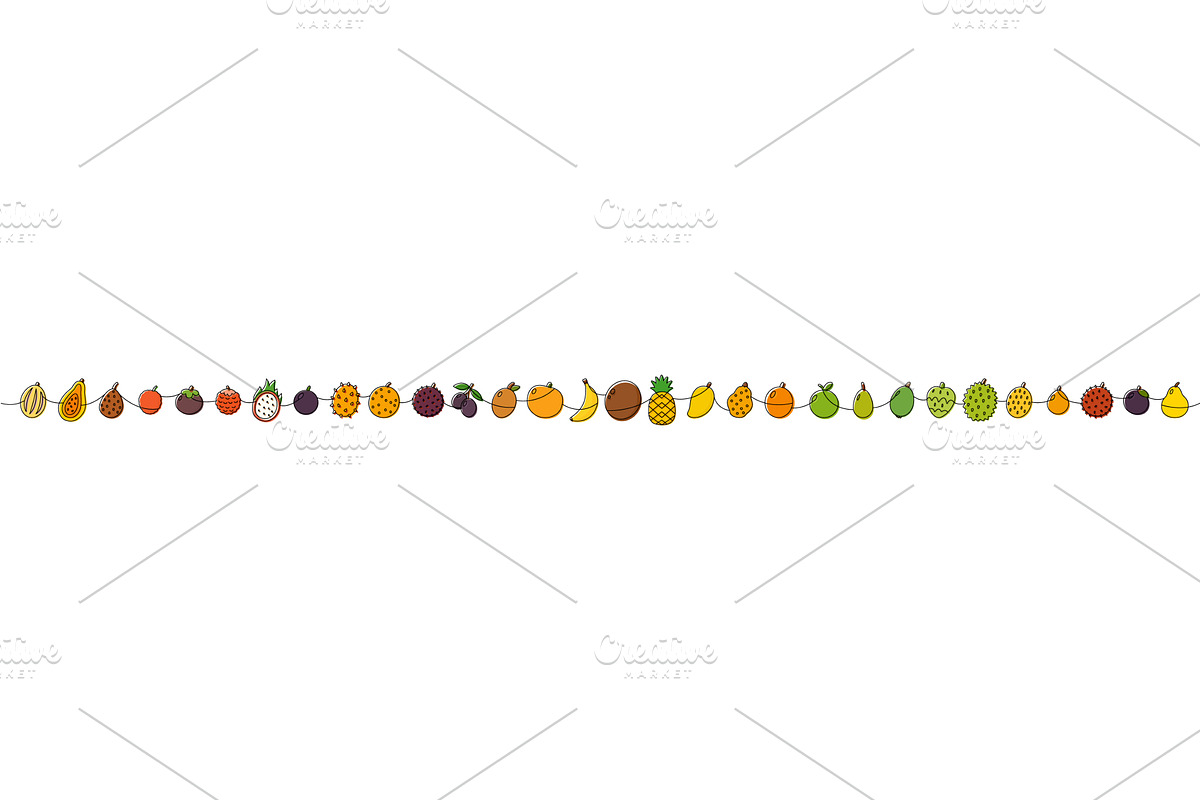 Colorful tropical and exotic fruits, a Food Illustration by GraphiShop