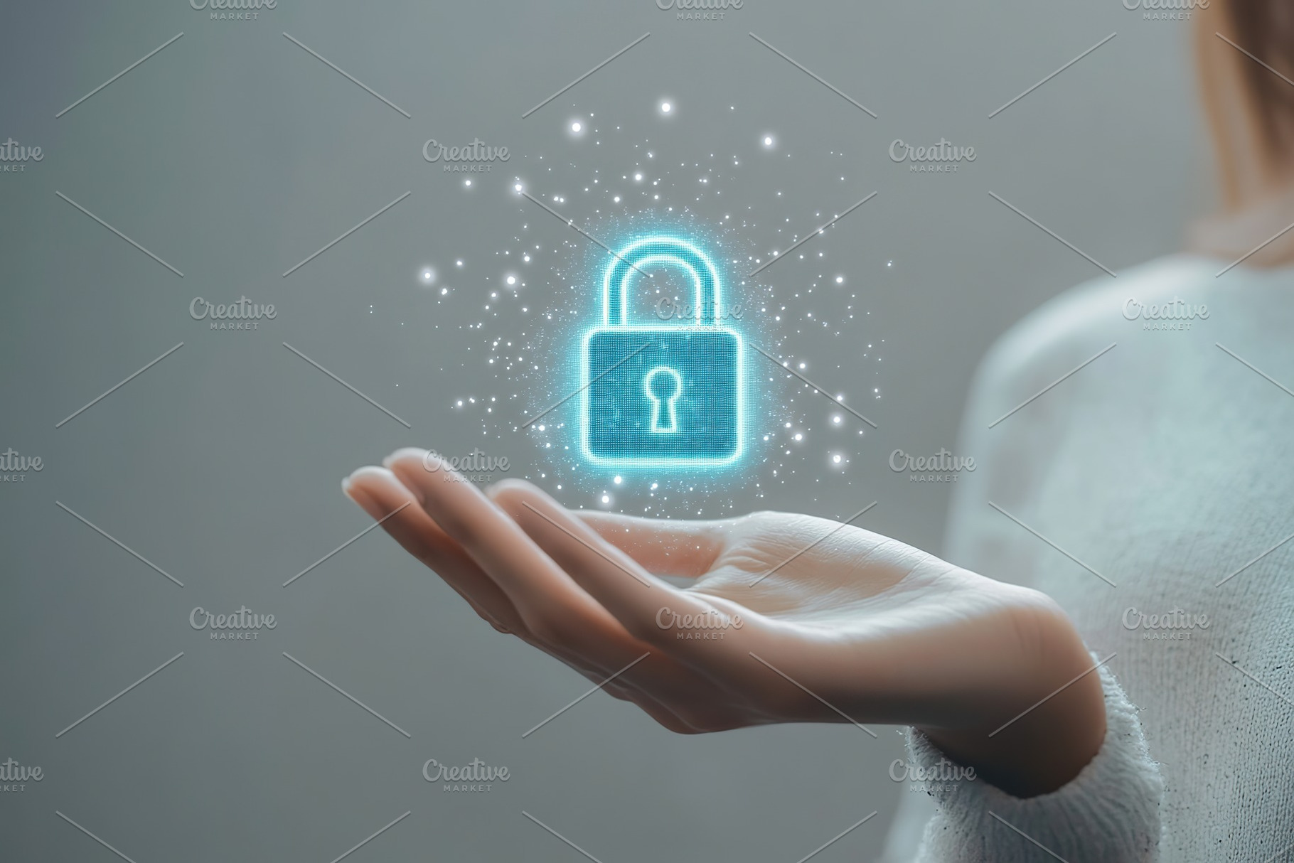 Businesswoman hand showing digital padlock icon symbol, a Technology Photo by AlyaAnd