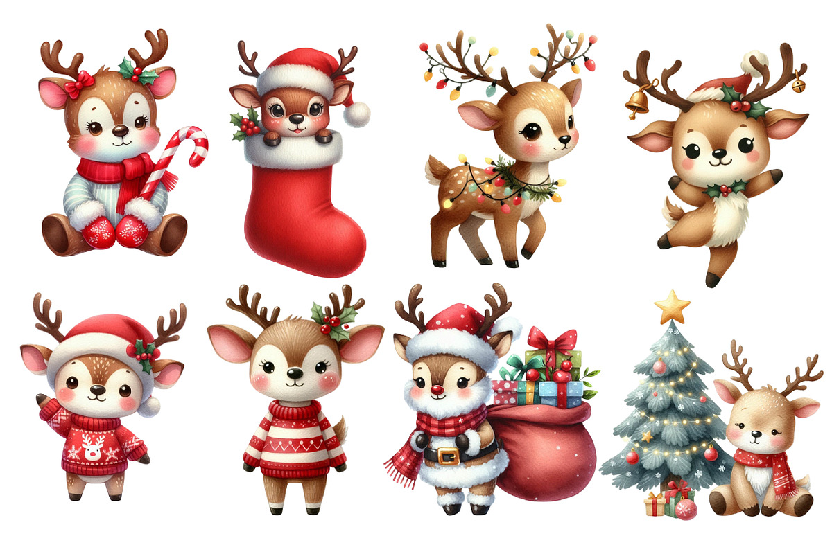 Cute Christmas Reindeer Clipart, an Illustration by Designworld (Photo 2 of 6)