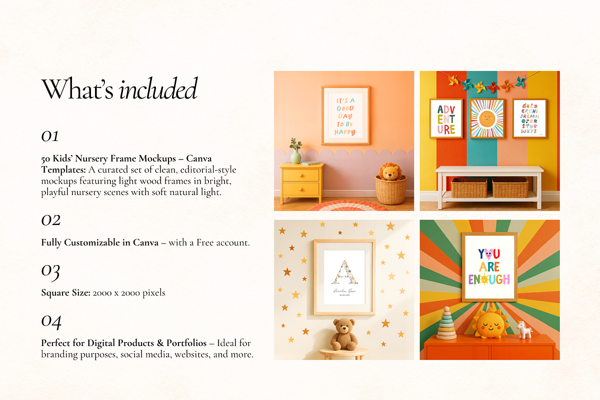 50 Kids Nursery Frame Canva Mockups, a Household Mockup by Matisse Studio (Photo 3 of 10)