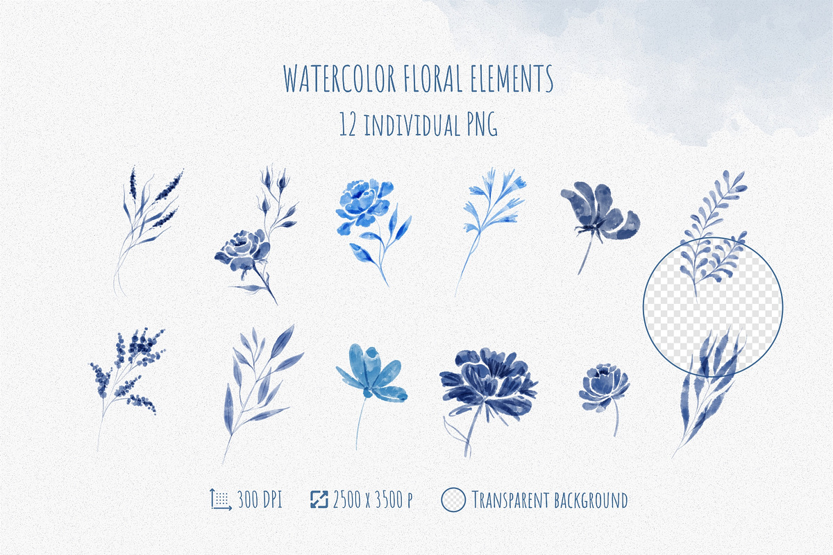 Flowers watercolor collection blue, an Object Graphic by uea-design