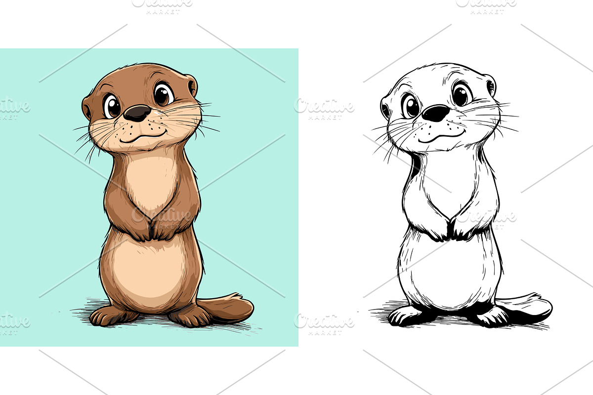 Little Otter Cartoon Character, an Animal Illustration by LadadikArt