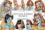 Vintage Zombie Women Clipart, a Person Illustration by BusyDaydesign (Thumbnail 1 of 9)