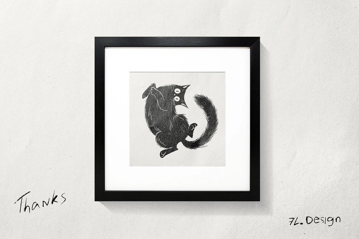 Hand-Drawn Black Cat Illustrations, an Animal Illustration by Garden in frame (Photo 4 of 4)