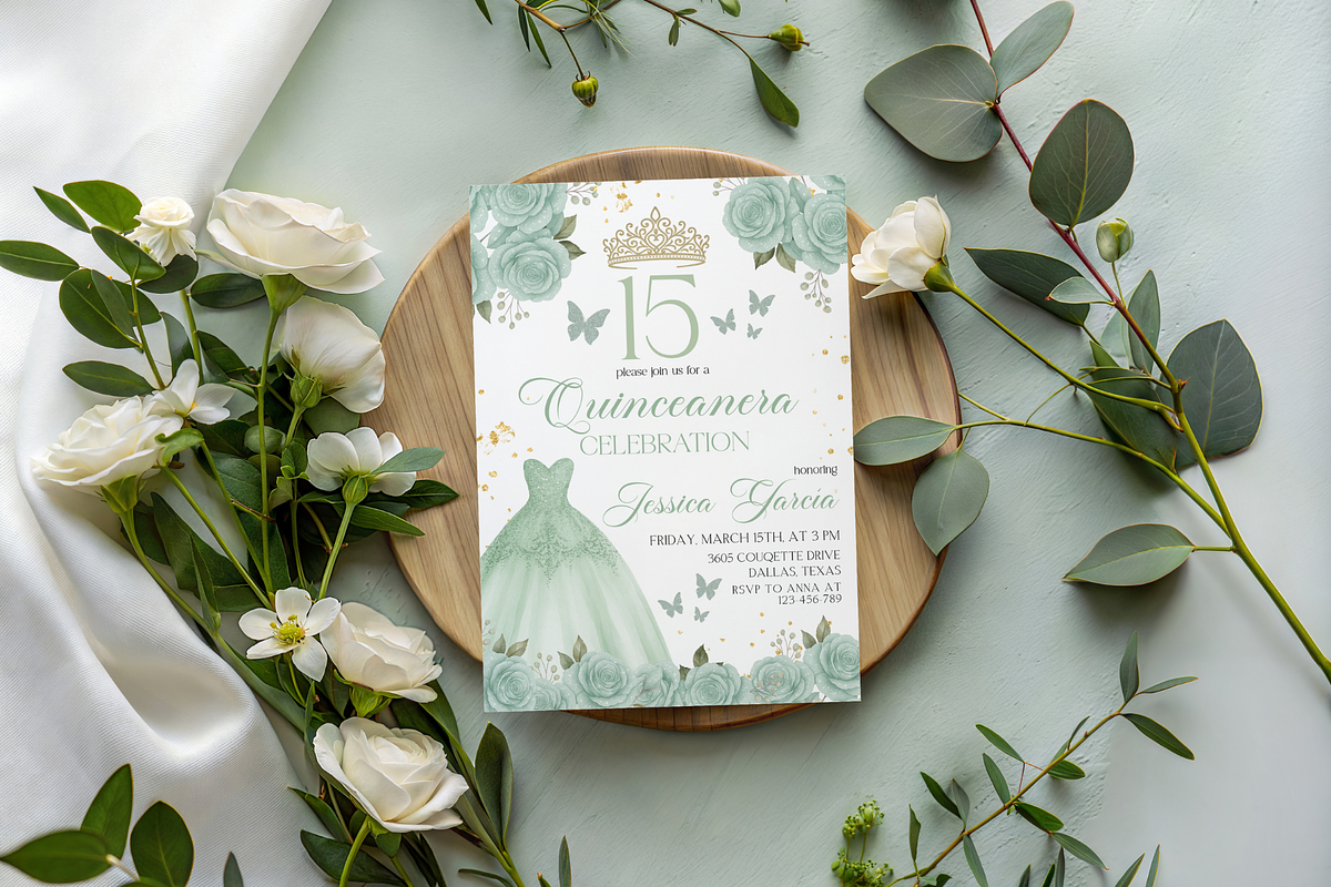 Mint Green Quinceanera Invitation, a Templates & Theme by VeliusCreativeStudio (Photo 3 of 3)