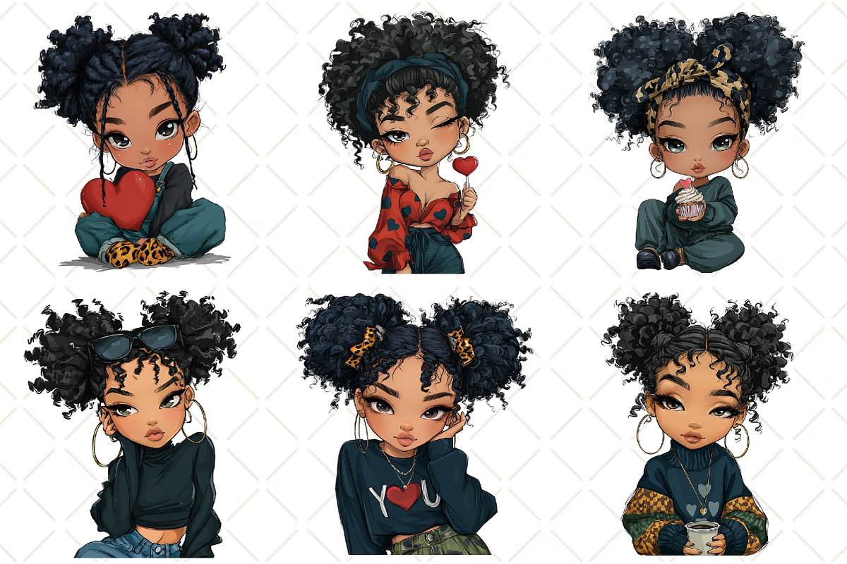 Valentine Holiday Black Girl Clipart, an Illustration by Black Bird Studio (Photo 5 of 6)