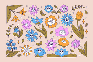 Cute groovy flowers set, backgrounds, a Decorative Illustration by PaperTrident