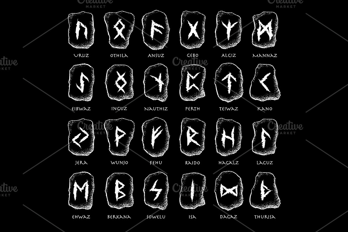 Viking runes black grunge stones set, an Object Graphic by LongQuattroArt