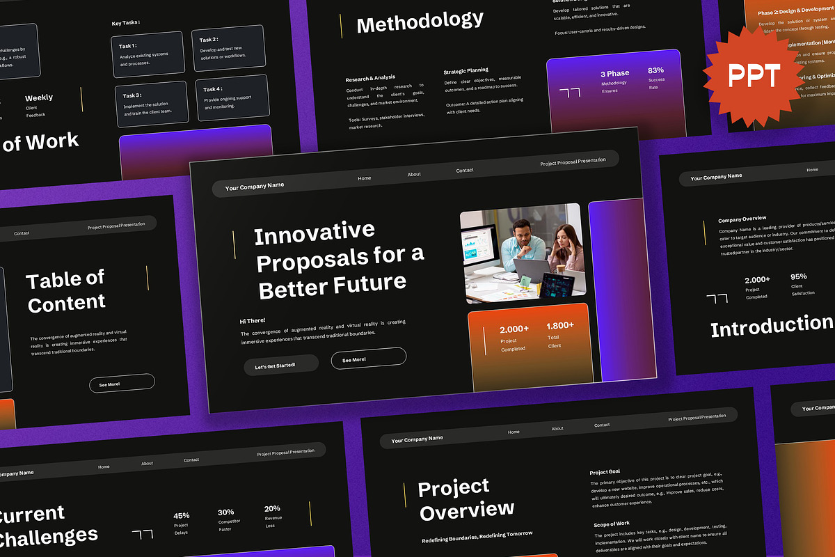 Black Gradient Project Proposal PPT, a Presentation Template by Aiyari Graphic (Photo 1 of 5)