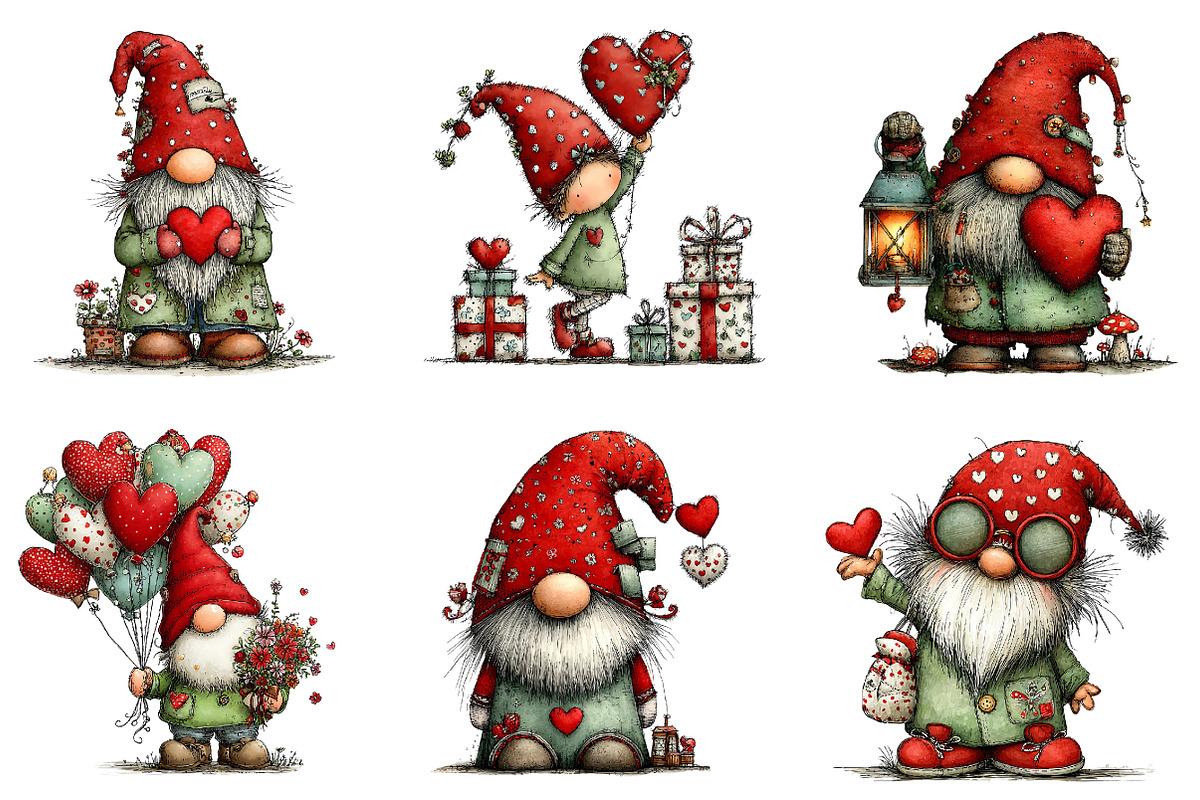 Whimsical Valentine Gnome Clipart, an Illustration by Dream Creation (Photo 6 of 7)