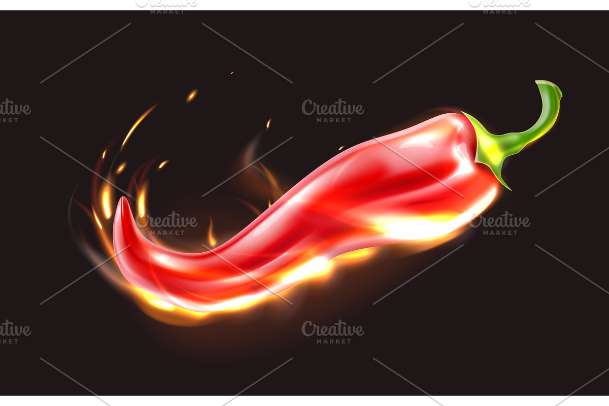 Realistic red hot chili pepper in, a Food Illustration by Vectorbuum