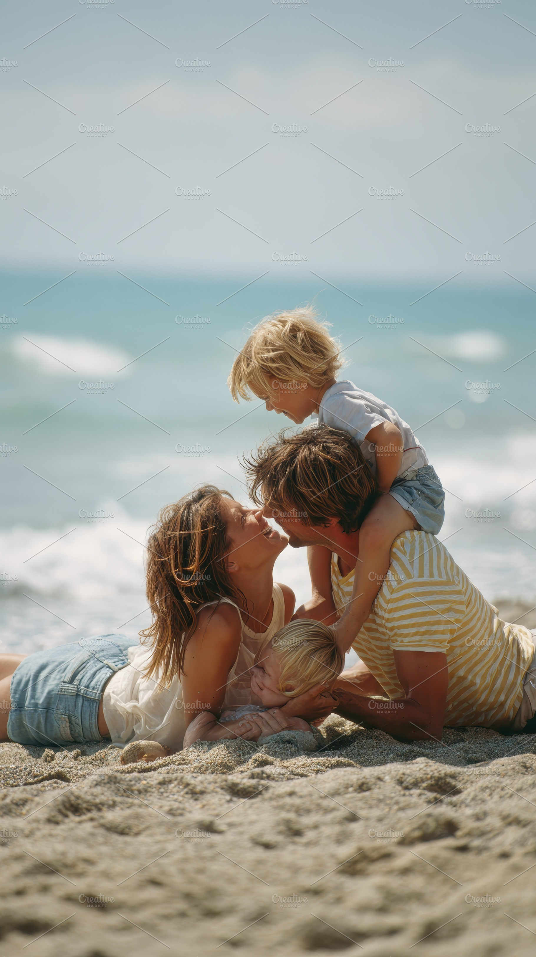 Family Beach Fun Love Laughter Ocean, a Photo by Pixeness Studio