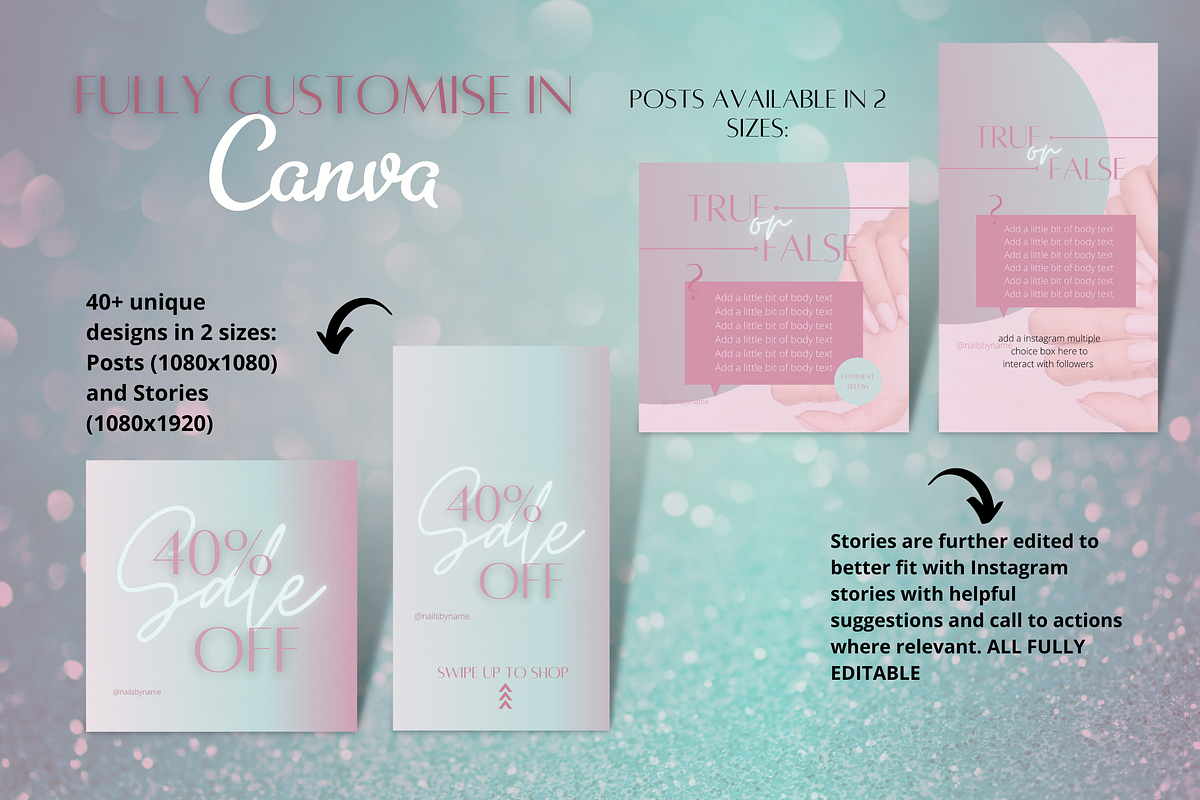 Nail Instagram Template Green & Pink, a Social Media Template by Faytemplates (Photo 8 of 10)
