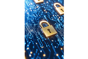 Digital circuit board with golden, a Technology Illustration by Lermont51