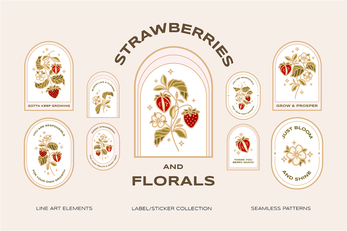 Vintage Strawberry & Floral Logo, an Object Graphic by Artflorara (Photo 1 of 13)