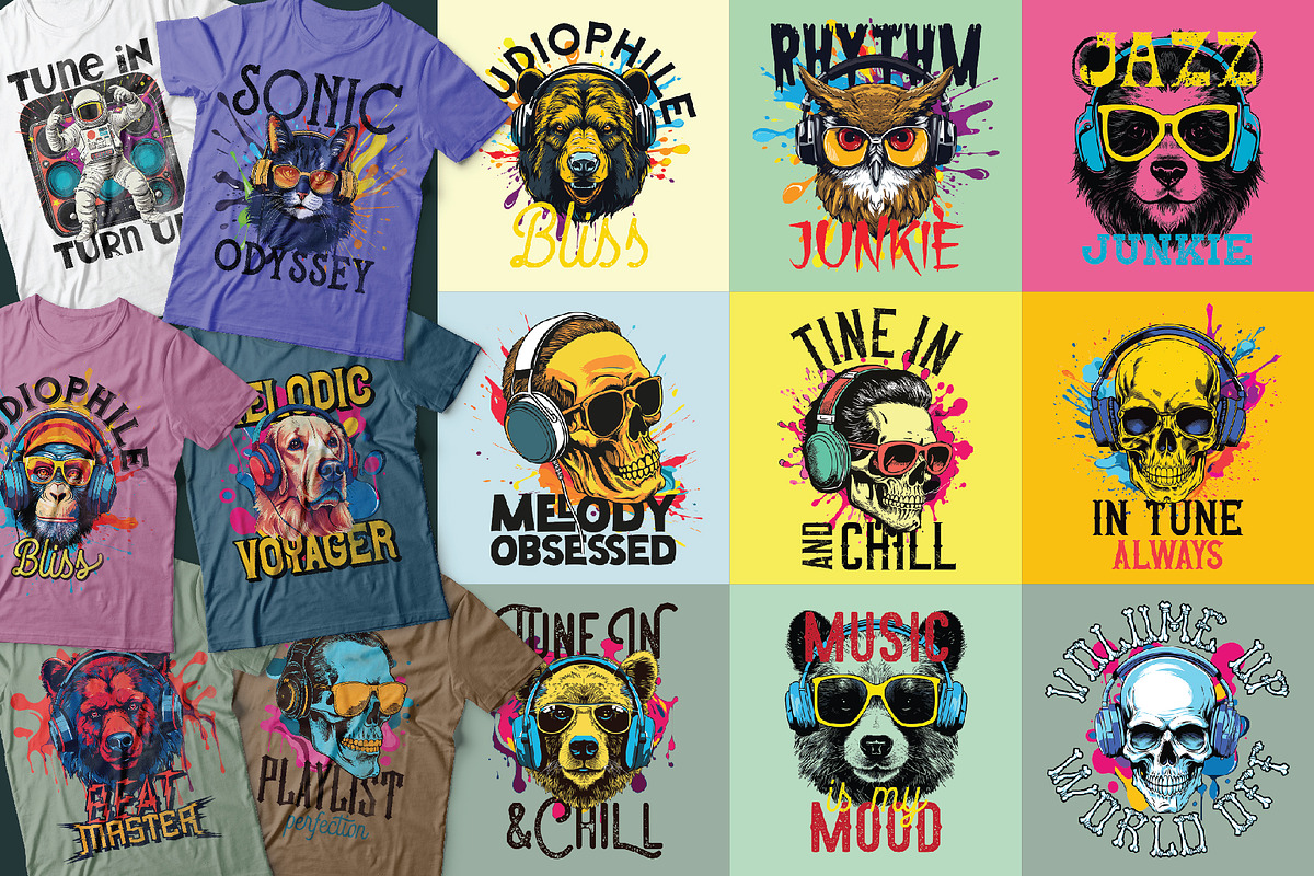 39 Musical T-shirts BUNDLE, an Illustration by VozzyStock (Photo 7 of 9)