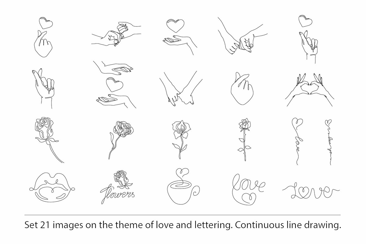 Love set. Сontinuous line drawing., a Decorative Illustration by Anastasiia_Dzhioeva