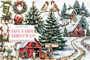 Cozy Farm Christmas watercolor clipa, an Illustration by Designworld (Thumbnail 1 of 6)