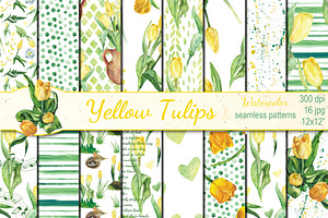 Watercolor Yellow tulips patterns