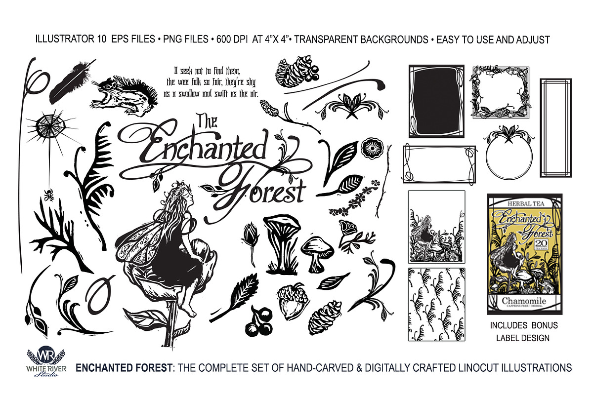 Enchanted Forest Linocuts, an Object Illustration by WhiteRiverStudio (Photo 4 of 5)