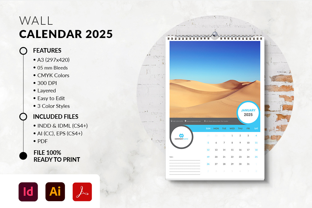 Printable 2025 Calendar A3 Size, a Stationery Template by MstArtwork (Photo 1 of 4)