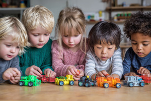 Children Playing with Colorful Magnetic Building Toys, an Abstract Photo by Natalia Klenova's Shop