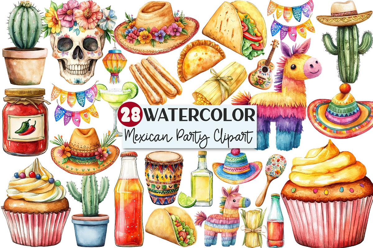 Watercolor Mexican Party Clipart, an Illustration by Rose Art (Photo 1 of 4)