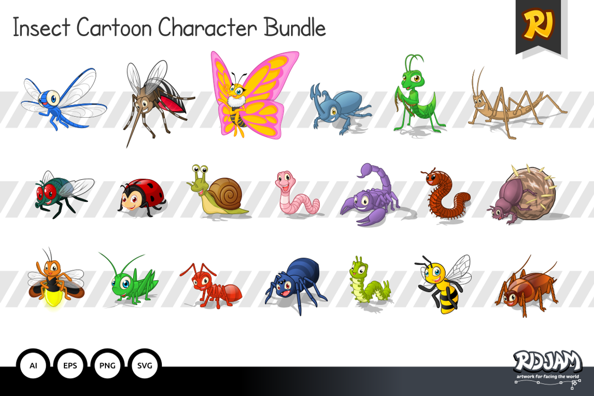 Insect Cartoon Character Bundle, a Graphic by ridjam (Photo 2 of 2)