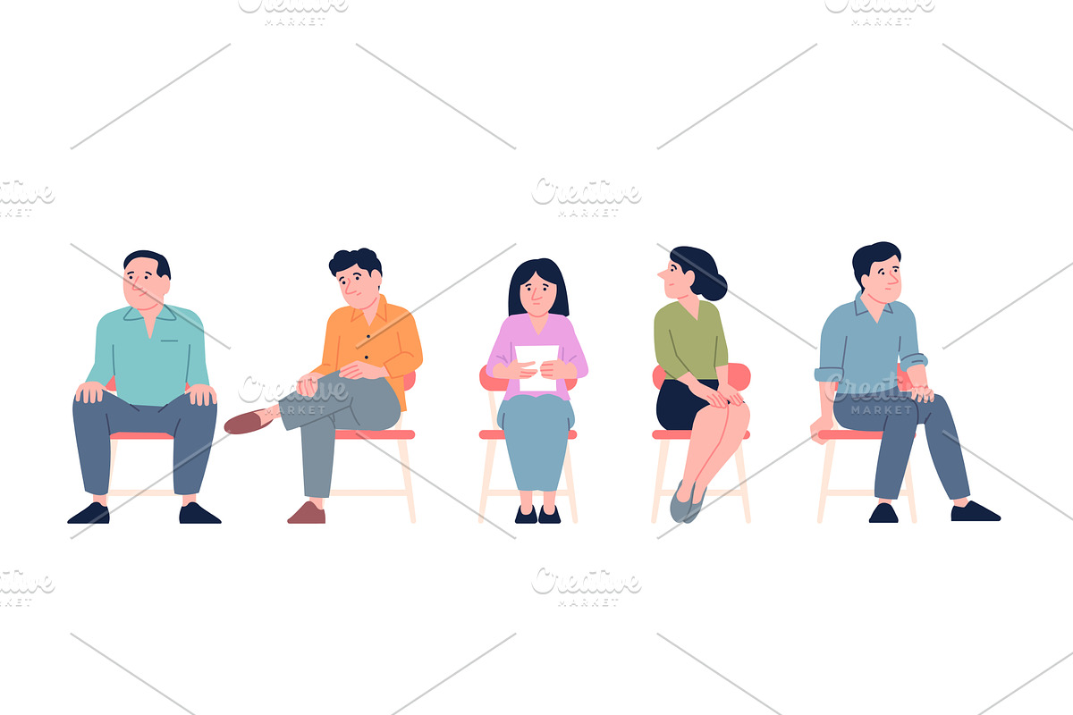 People sit in waiting line. Sitting, a Person Illustration by LadadikArt
