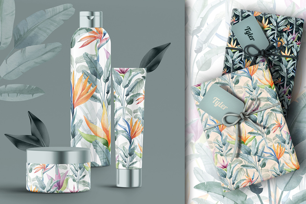 FLAMINGO & FLOWERS  tropical set, a Decorative Illustration by LenArt (Photo 16 of 18)