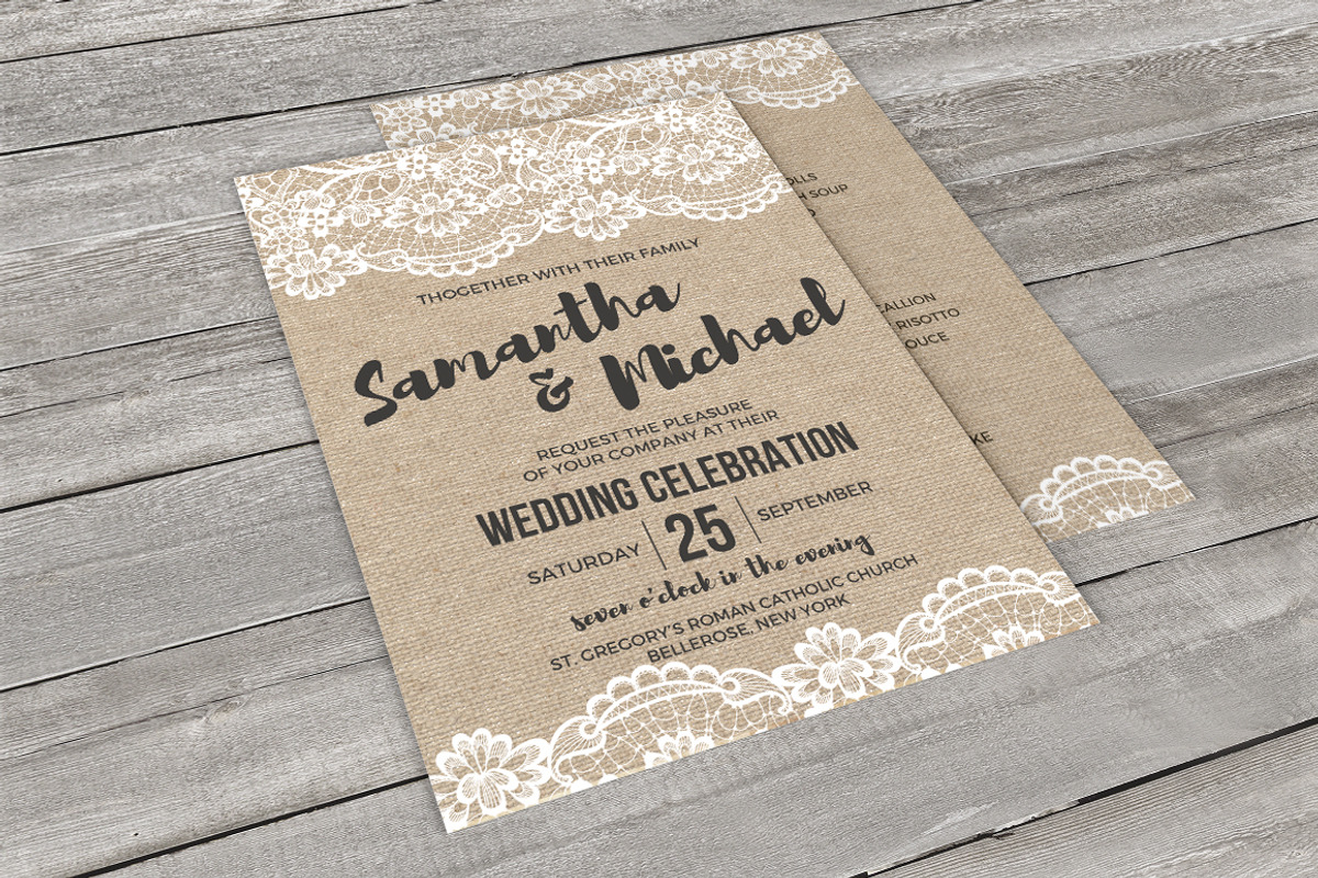 Burlap and Lace Wedding Invitations, an Invitation Template by Blush Roses Print (Photo 3 of 4)