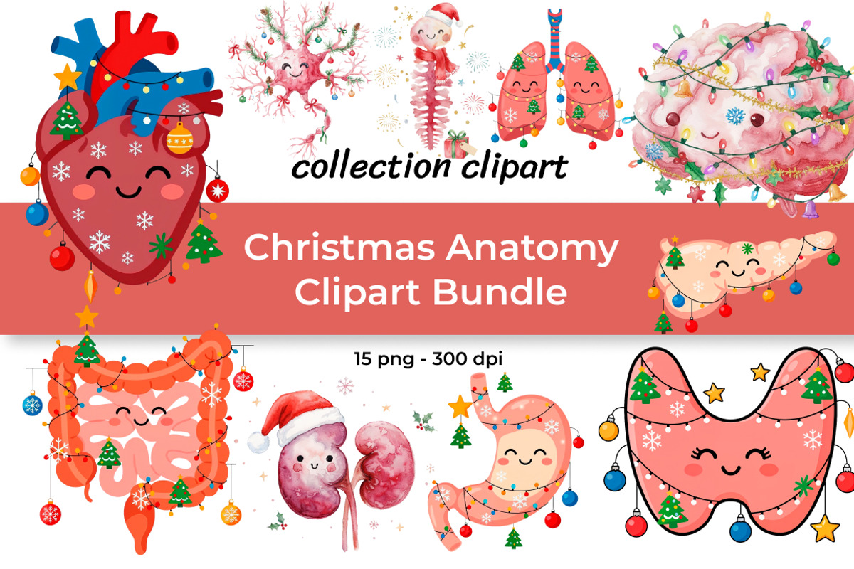 Christmas Anatomy Clipart Bundle, a Seasonal Illustration by InkyQueenArt (Photo 1 of 6)