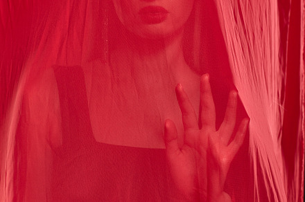 Portrait of young woman wrapped in red cloth., a Beauty & Fashion Photo by Zastavkin