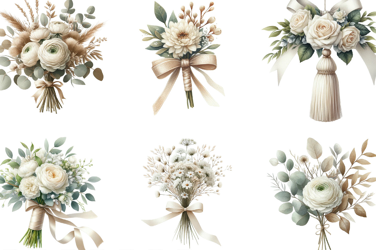 White Boho Wedding Floral Bouquet, an Illustration by Designking (Photo 3 of 4)