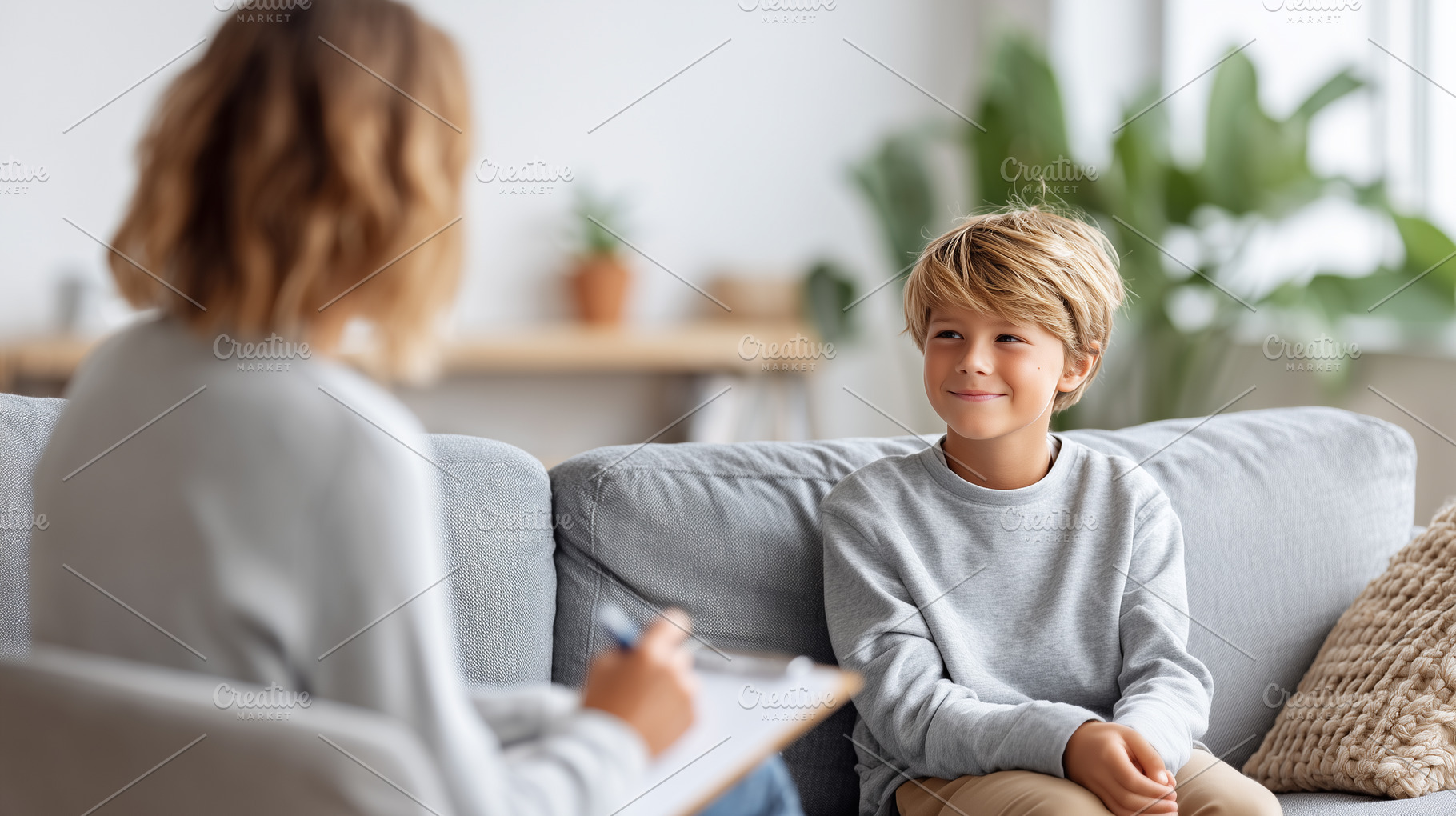 Smiling young boy talking to, a Health & Medical Photo by MistyDay